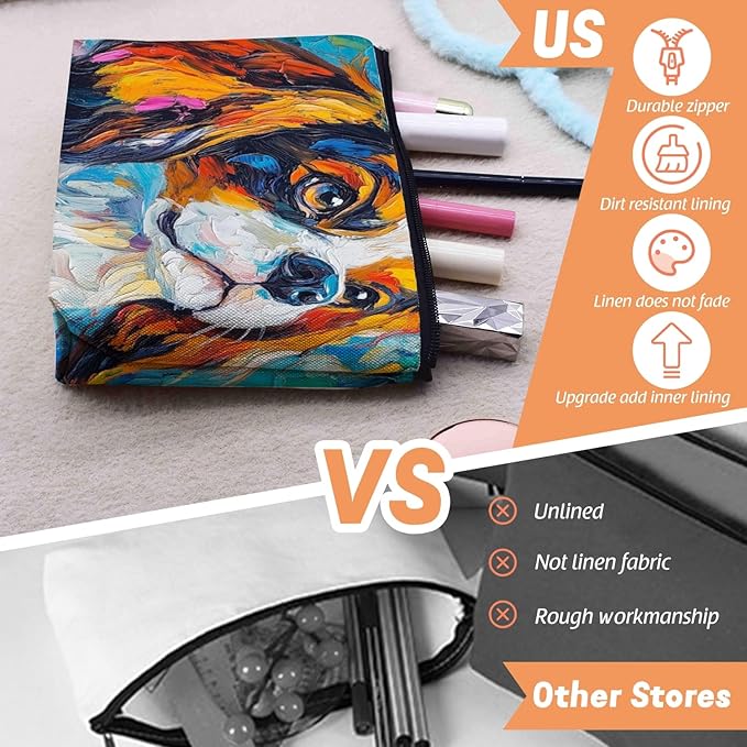 Cosmetic Bags Travel Makeup Toilet Case Waterproof Pouch for Women Girls 6.7X9.45inches - Vivid Artistic - Spaniel Canvas