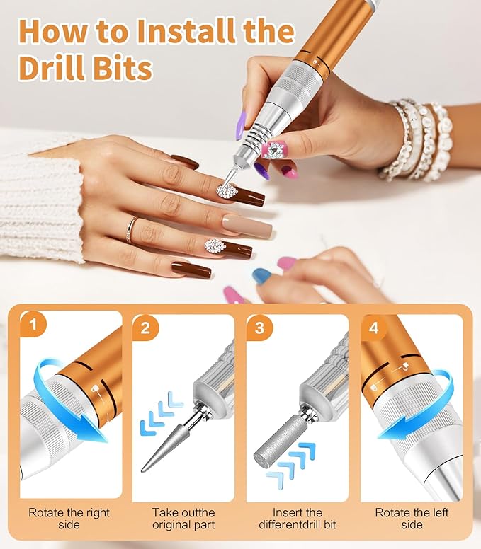 [2025 Upgraded] Electric Nail Drill Professional, Portable Rechargeable 40000 RPM - Cordless Electric Nail File Machine Kit for Acrylic Gel Polishing Removing, Manicure at Home DIY & Salon (Orange)