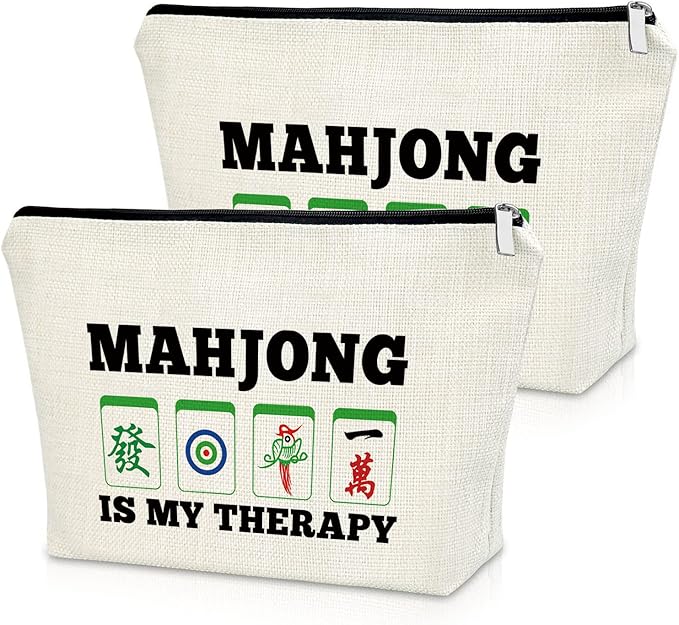 Sazuwu Mahjong Gifts for Women 2PCS Makeup Bag Gifts for Mahjong Players Mahjong Themed Gifts Cosmetic Bag Mahjong Gifts Funny Happiness Gifts for Mahjong Lover Retirement Gift Birthday