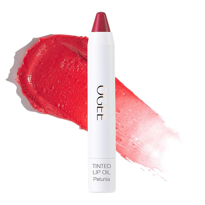 Ogee Tinted Sculpted Lip Oil - Lip Stain Made with 100% Organic Coconut Oil, Jojoba Oil, and Vitamin E - Best as Lip Balm, Lip Color or Lip Treatment - PETUNIA (Sheer Blush)