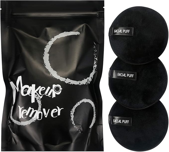 Vtrem 3 PCs Makeup Remover Pads: Reusable Soft Facial Cleaning Puffs Towels Christmas gifts Washable Make Up Removing Cloth Microfiber Multi-function, Black