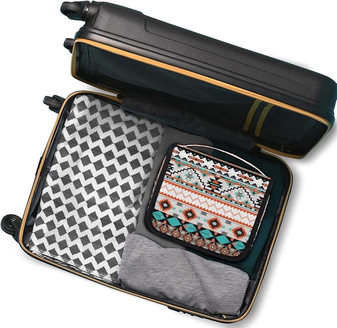 Travel Toiletry Bag for Women & Men Aztec Western Ethnic Hanging Cosmetic Organizer Portable Waterproof Makeup Case Make Up Bag with Compartments Travel Essentials for Bathroom Shower