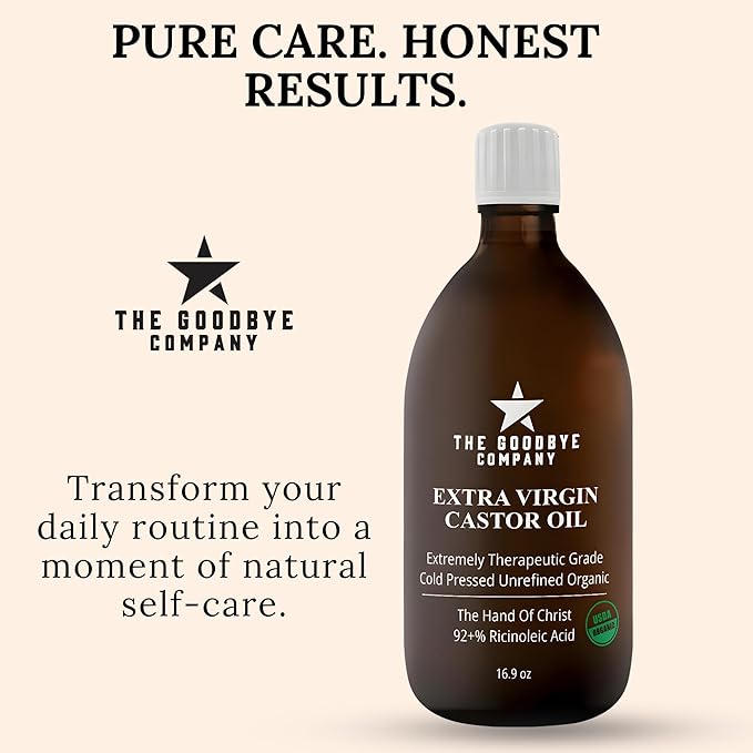 Premium Organic Cold-Pressed Castor Oil - 16.9 oz Glass Bottle, Hexane-Free, Small Batch, Extra Virgin, Ethically Sourced for Hair Growth, Skin Care, Lashes, Brows & Castor Oil Packs