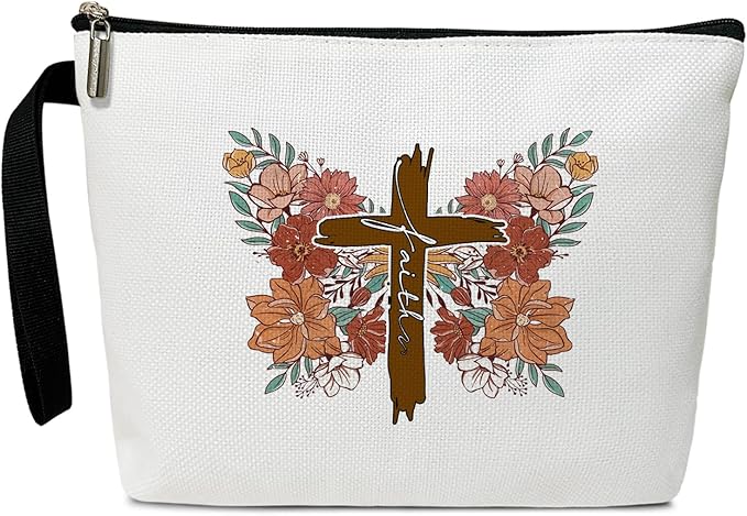 Faith Butterfly Makeup Bag for Women Accessories Organizer, Christian Gifts Religious Gifts for Ladies Wife Sister Friends Coworker, Travel Essentials Purse Toiletry Pouch Cosmetic Bag with Zipper -36