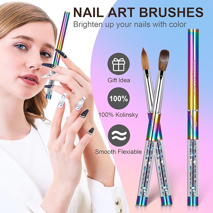 Acrylic Nail Brush Size 8, 100% Real Kolinsky Art Nail Brush for Acrylic Powder Application, Handmade Women Manicure Nail Extension Tool for Professional DIY Home Salon and Beginners