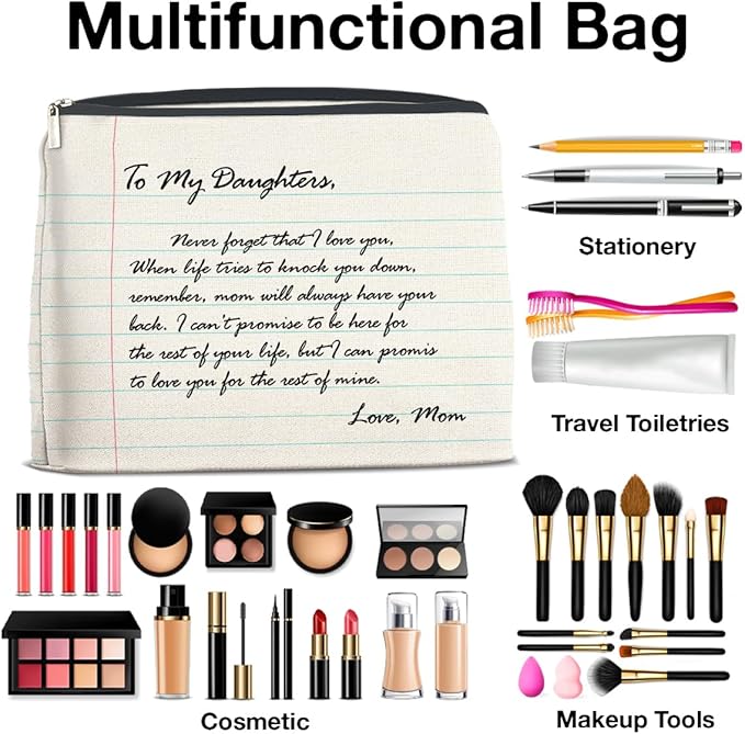 Inspirational Daughter Gifts Makeup Bag, Christmas Birthday Graduation Gifts for Daughter Cosmetic Bag Zipper Makeup Pouch
