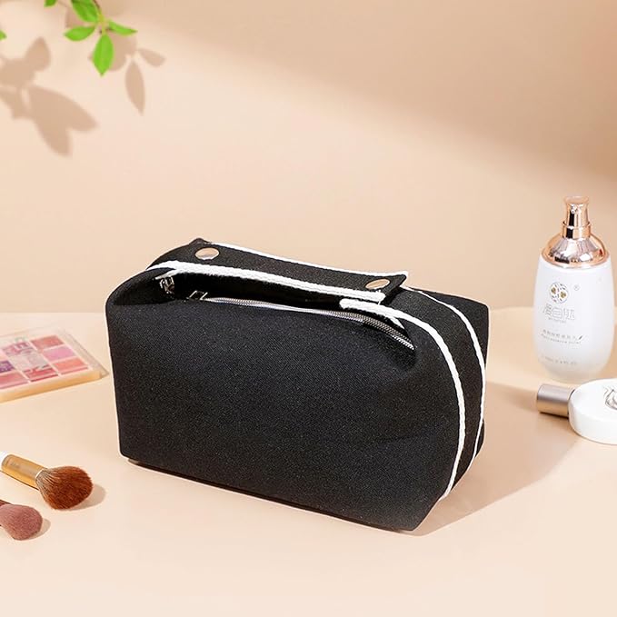 Travel Makeup Bag, Waterproof Canvas Cosmetic Bag Make Up Organizer Case for Women, Large Toiletry Bag Skincare Pouch for Toiletries Accessories Brushes