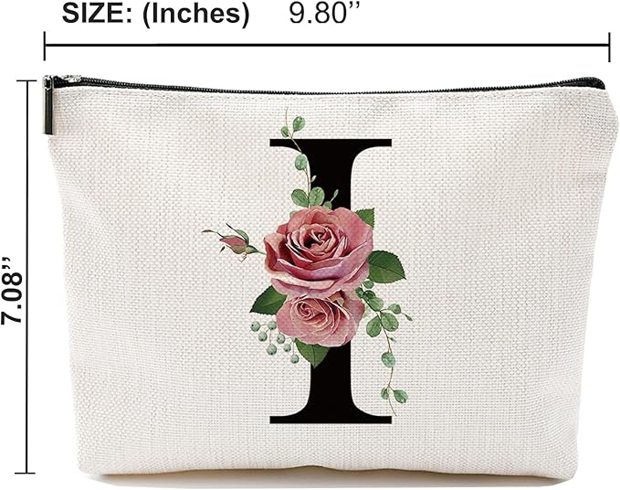 Initial A-Z Personalized Letter Makeup Bag, Monogrammed Bridesmaid Gifts/Presents Cosmetic Bag, Portable Stationery Storage Organizer Pouch, Friendship Love Travel Makeup Bags