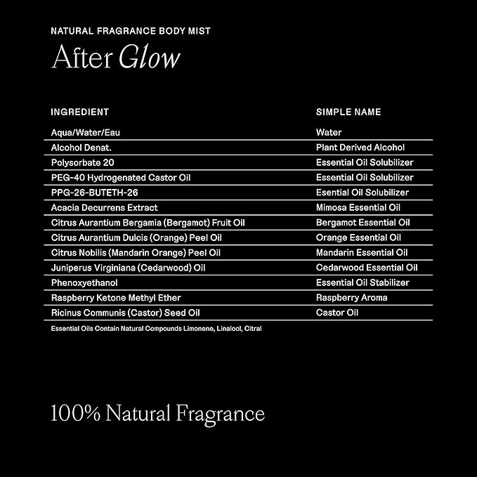 Each & Every Hair and Body Mist for Women and Men - 100% Natural Fragrance Body Spray for Women - Vegan & Cruelty-Free - After Glow Scent (Raspberry & Mandarin)