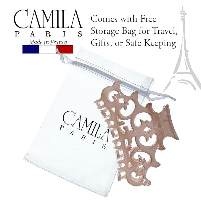 Camila Paris CP2904 French Hair Clip for Women, Girls Beige Hair Claw Clips Jaw Fashion Durable and Styling Hair Accessories for Women, Strong Hold No Slip Grip, Made in France
