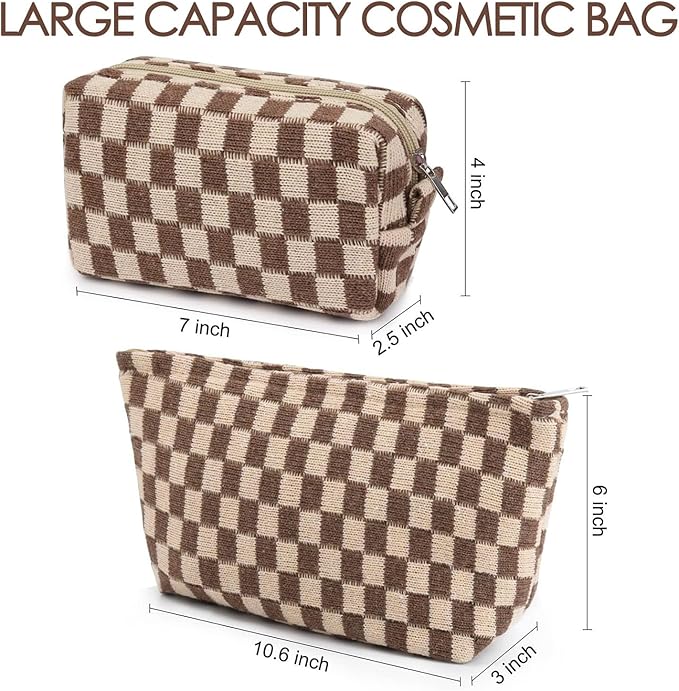 Travel Makeup Bag, Checkered Cosmetic Bag Make Up Organizer Case for Women, Small Toiletry Bag Skincare Pouch for Toiletries Accessories Brushes, 2PCS