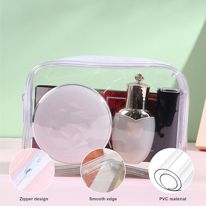 36 PCS Clear Makeup Bags Bulk Clear Cosmetics Bag Plastic Travel Bags Clears Plastic Toiletry Bags With Zipper Waterproof Portable Clears Bag for Travel Women Men Bathroom Organizing,White