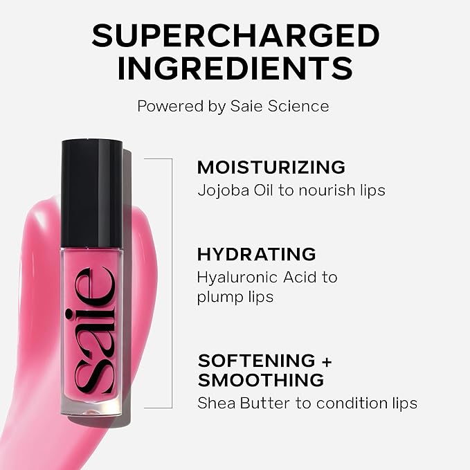 Saie Glossybounce Duo - Hydrating Lip Gloss & Tinted Lip Oil Hybrid - Disco (.17 oz), Bounce (.17 oz), Non-Sticky Shine with Hyaluronic Acid & Jojoba Oil for Soft, Plump Lips