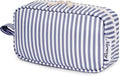 Narwey Small Makeup Bag for Purse Travel Makeup Pouch Mini Cosmetic Bag Zipper Pouch for Women (Greyish Blue Stripe, Small)