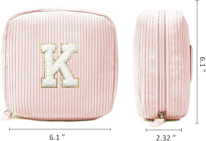 LETGO Birthday Gifts for Women Small Personalized Initial Monogram Makeup Bag,Preppy Corduroy Makeup Bags Travel Toiletry Bag Cute Pouch Purse for Her Mom Girlfriend Wife Sister Teacher Bridesmaid