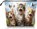 Cosmetic Bags Travel Makeup Toilet Case Waterproof Pouch for Women Girls 6.7X9.45inches - Kittens With Butterflies in A Mountain - Sky Background