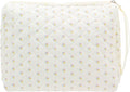 PAZIMIIK Quilted Makeup Bag Large Travel Zipper Soft Cosmetic Pouch for Women Girls Make Up,Little Flower White
