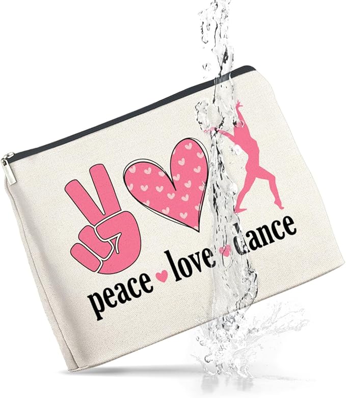 Dance Gifts Makeup Bag Dance Recital Gifts for Girls Women Students Dancers Cosmetic Bag Dance Competition Gift Peace Love Dance Zipper Makeup Pouch, polychrome