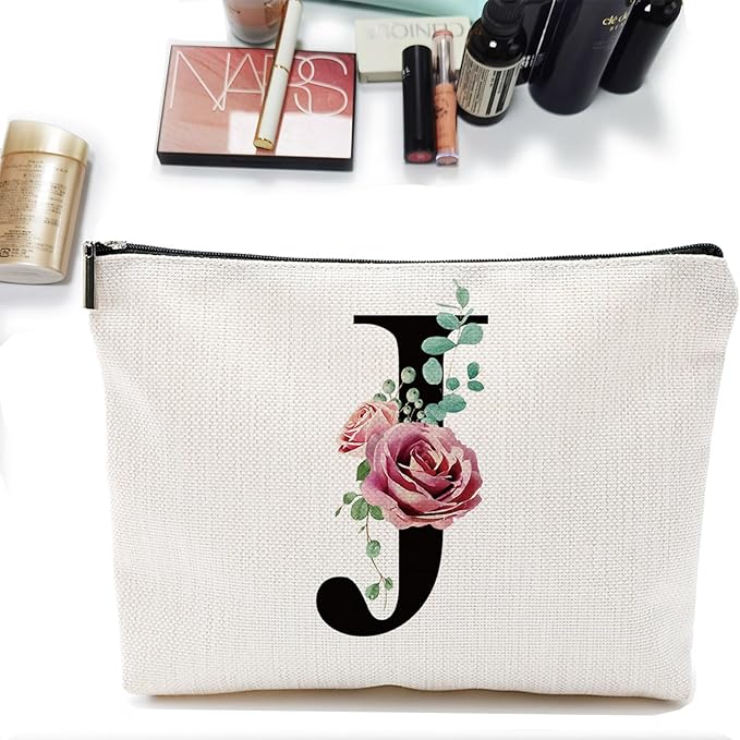 Initial A-Z Personalized Letter Makeup Bag, Monogrammed Bridesmaid Gifts/Presents Cosmetic Bag, Portable Stationery Storage Organizer Pouch, Friendship Love Travel Makeup Bags