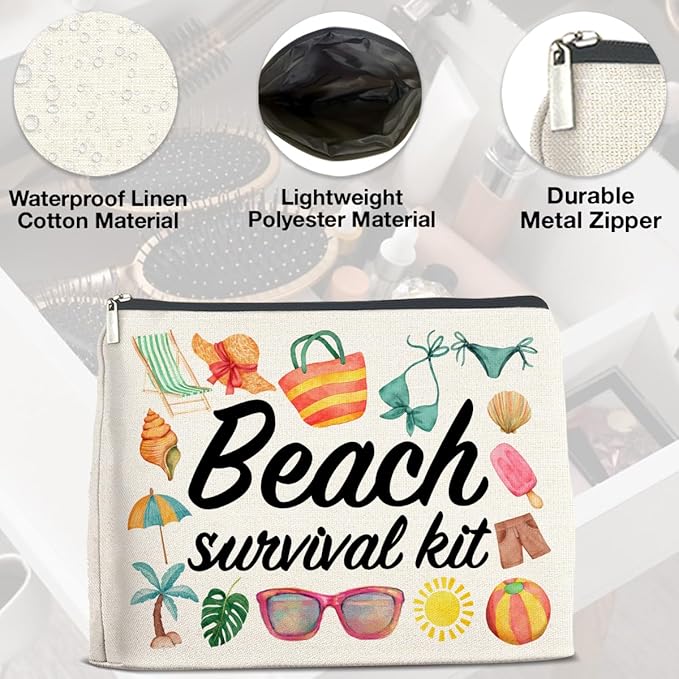 Beach Survival Kit Makeup Bag Beach Travel Gifts for Women, Multicolor Cosmetic Case