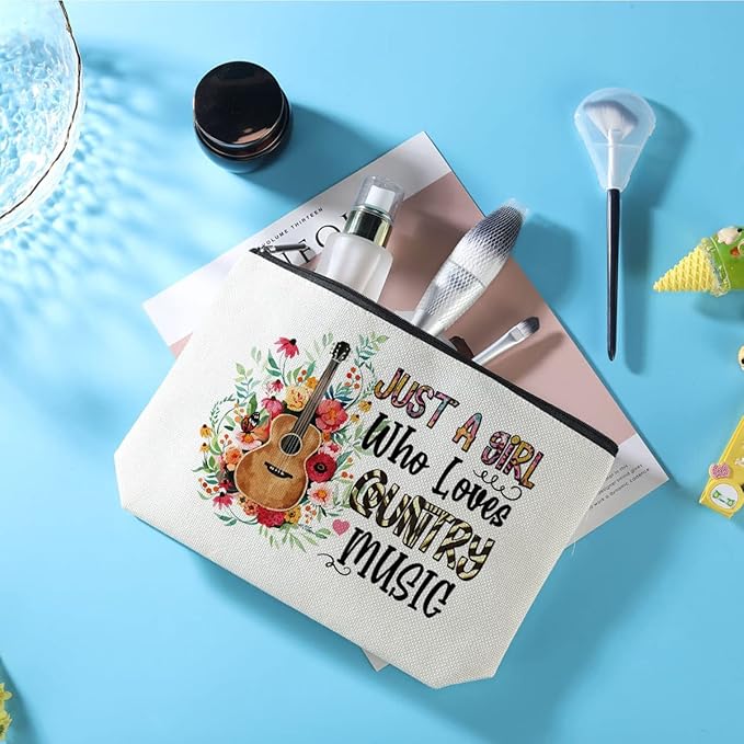 Azteoiz Country Music Lover Gift Guitar Gifts Musical Makeup Bag Singer Travel Pouch Friendship Christmas Birthday Graduation Gifts for Women Her Daughter Just A Girl Who Loves Country Music