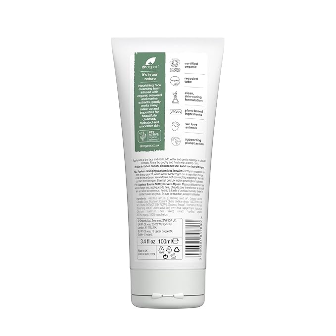 Dr. Organic Ageless Cleansing Balm with Seaweed | Moisturizing, Gentle, Removes Impurities, Certified Organic, Paraben & SLS-Free, Natural, Vegan, 100 ml / 3.4 fl oz