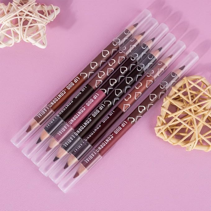 6Pcs Dual-Ended Dual-Colored Matte Lipstick Crayon Lip Liner pencil Set，Creamy & Hydrating Matte Lip Pencil, Smudge-Proof, Long-Wear Waterproof Lipstick to Create Perfect Lip Makeup (6pcs) Set #02