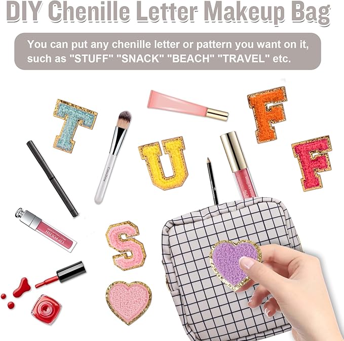 Nylon Mini Makeup Bag for Purse, Small Cute Checkered Makeup Bag Preppy Cosmetic Zipper Pouch Purse, Travel Coin Pouch Sanitary Napkin Storage Bag Clutch Make Up Organizer for Women Girls(Checkered)