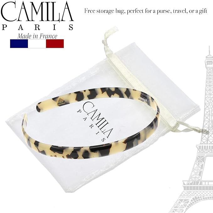 Camila Paris CP3470 French Headband for Women, Handmade White Tokyo, Strong Hold Grip Women's Hair Band, Ligth and Very Flexible, No Slip and Durable Styling Girls Hair Accessories, Made in France