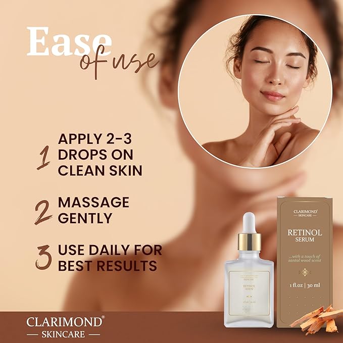 CLARIMOND Retinol Serum for Face – 1% Resurfacing Retinol and Hyaluronic Acid Serum with Niacinamide & Aloe Vera for Anti-Aging, Brightening, Wrinkle Reduction & Dark Spot Treatment