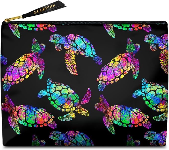 Cute Makeup Bag for Purse Waterproof Cosmetic Bags for Women Funny Smooth Zipper Travel Toiletry Pouch 10X8 Inches-Rainbow Turtle Makeup pouch