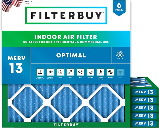 Filterbuy 30x30x1 Air Filter MERV 13 Optimal Smoke & Allergy Defense, by Filterbuy