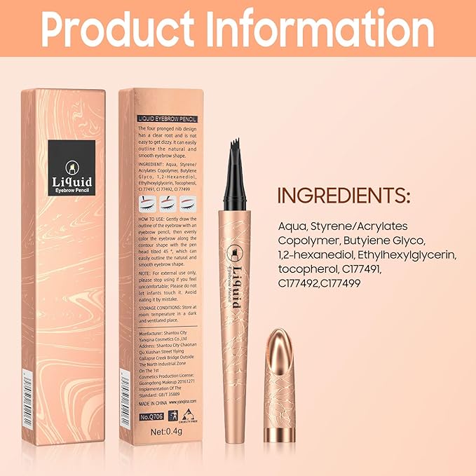 Eyebrow Pen - Upgraded 3D Liquid Eye Brow Microblading Pencil With Micro 4 Point Lift & Brow Pen Snatch, Long-Lasting Waterproof (Dark Brown)