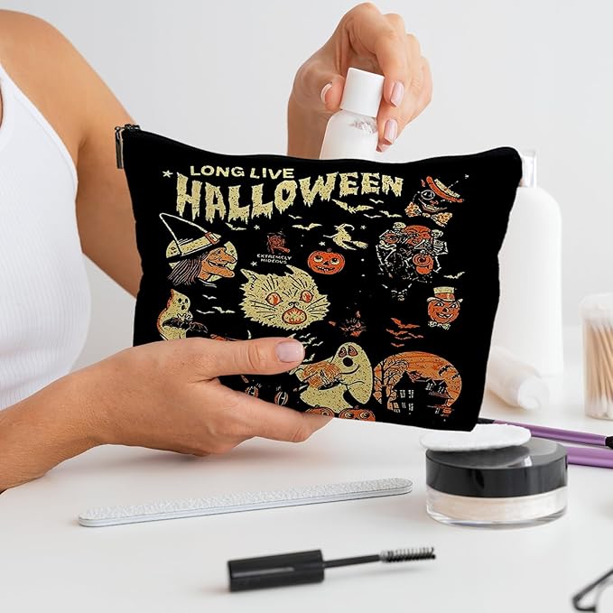 Halloween Witch Leather Makeup Bag, Halloween Gifts for Women, Witchy Gifts for Women, Witch Stuff, Long Live Halloween Makeup Pouch(PU)