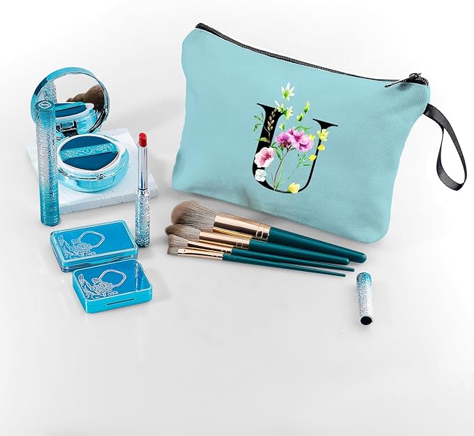 Birthday Thank You Appreciation Monogrammed Gifts for Mom Aunt Teacher Sister Friend Coworkers Bride Bridesmaid Makeup Cosmetic Bag with Mirror Mothers Day Christmas Graduation U