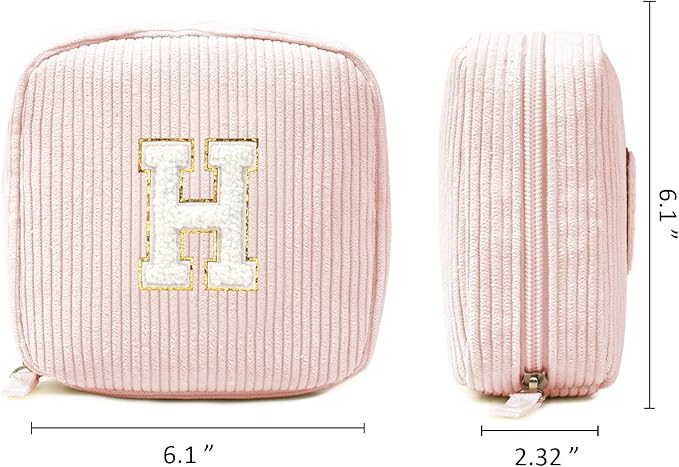 LETGO Birthday Gifts for Women Small Personalized Initial Monogram Makeup Bag,Preppy Corduroy Makeup Bags Travel Toiletry Bag Cute Pouch Purse for Her Mom Girlfriend Wife Sister Teacher Bridesmaid