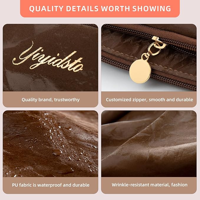 Cosmetic Bag Travel Makeup Bag Large Capacity Small Travel Zipper Pouch Makeup Organizer Bag for Women (Brown-2 Pack)