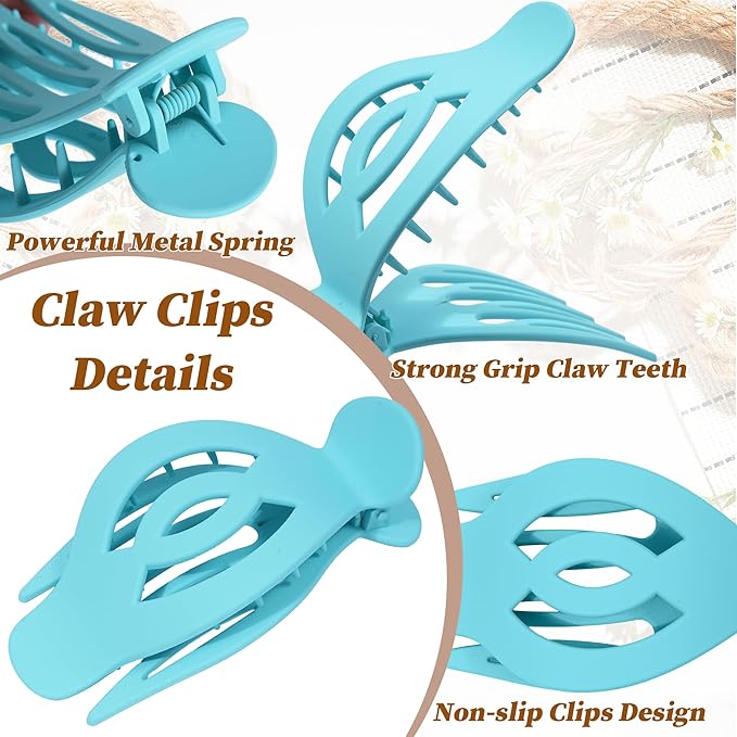 AWAYTR 6Pcs Upgrade Large Flat Hair Claw Clips for Women Girls, 5" Non-slip Duckbill Hair Clips for Long, Thick, Thin Hair, Comfortable for Driving & Lying Down (Matte (Blue))