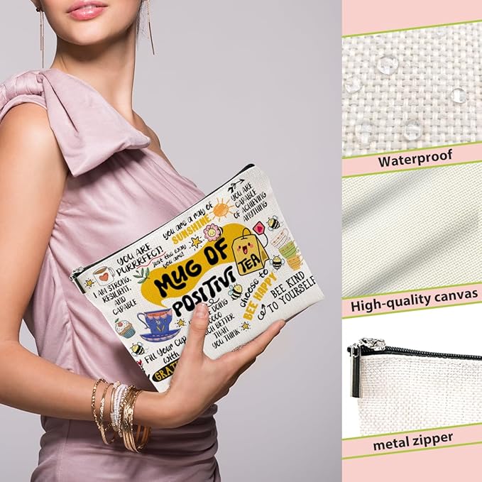 Inspirational Gifts Makeup Bag, Positive Affirmations Cosmetic Bag, Organizer Zipper Pouch Boss Day Mothers Day Birthday Motivational Gifts for Women Friends Sister Coworker Daughter