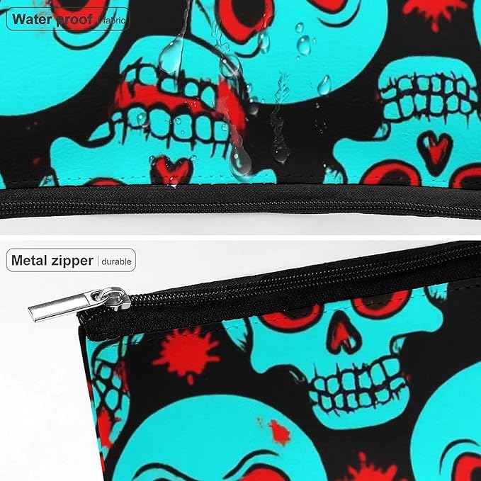 Women's Fashion Zipper Cosmetic Case, Portable Makeup Case, Personality Toiletry Bag, Travel Cosmetic Toiletry Bag Halloween Cool Red Blood Zombie Skull