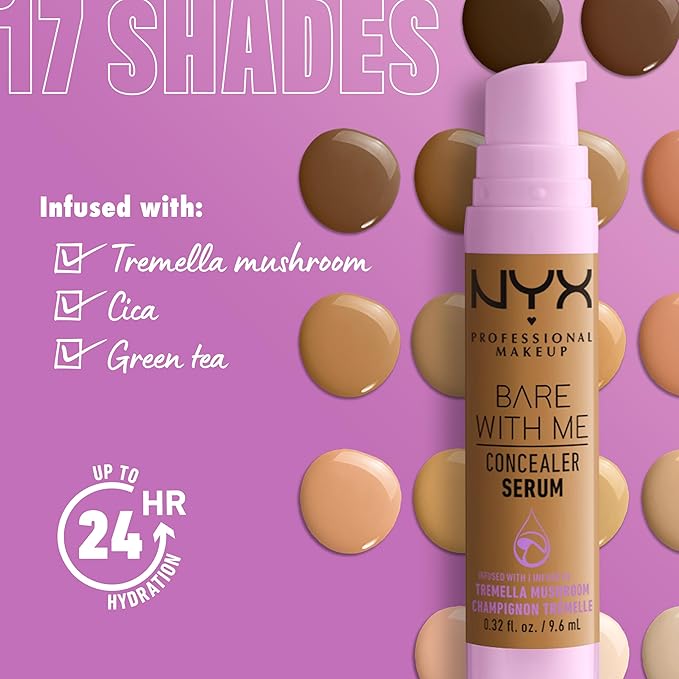 NYX PROFESSIONAL MAKEUP Bare With Me Concealer Serum, Up To 24Hr Hydration - Medium Vanilla