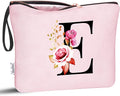 Vavabox A-Z Personalized Makeup Bag, Birthday Gifts for Women Mom, Gifts for Best Friend, Bride Bridesmaid Cosmetic bag (E, Pink)