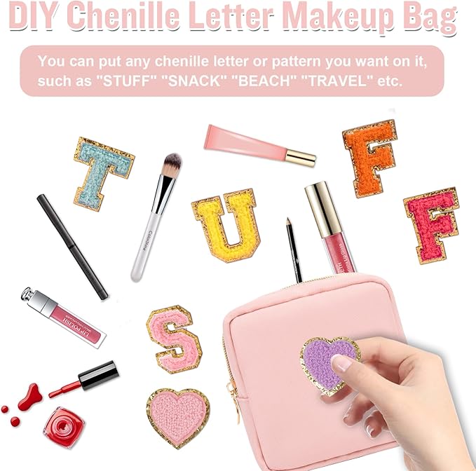 Nylon Mini Makeup Bag for Purse, Preppy Small Cute Pink Makeup Bag Cosmetic Zipper Pouch Purse, Waterproof Travel Coin Pouch Sanitary Napkin Storage Bag Clutch Makeup Organizer for Women Girls(Pink)