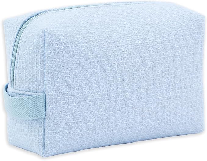 DYSHAYEN Waffle Makeup Pouch Bag, Small Travel Cosmetic Bag, Gifts for Women Bridesmaid,Wedding,Christmas (Blue)