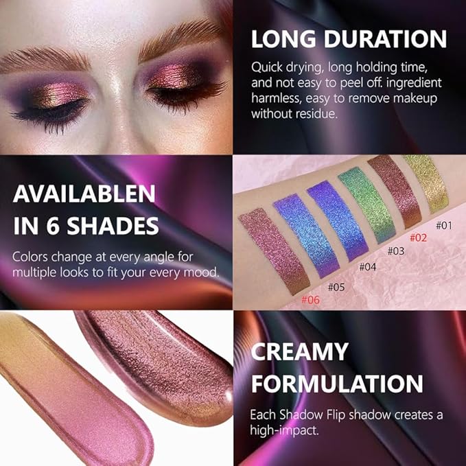 evpct 2Pcs Mermaid Purple Gold Red Duochrome Chameleon Liquid Eyeshadow, Multichrome Metallic Glitter Liquid Eye Shadow Makeup for Women, Waterproof Color Shifting High Pigment Iridescent Eyeshadow