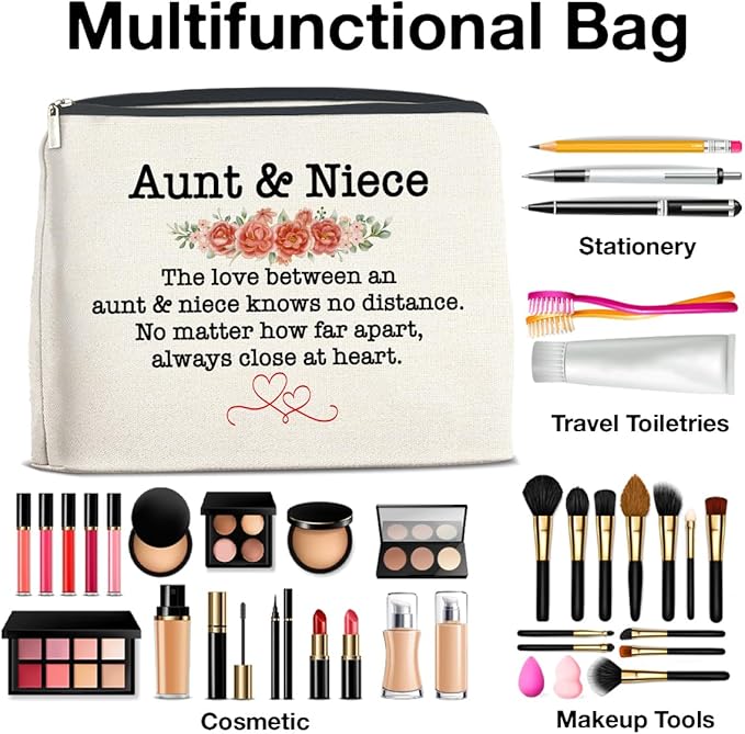 Aunt and Niece Gifts Makeup Bag Christmas Birthday Gifts for Aunt Niece Cosmetic Bag Zipper Makeup Pouch
