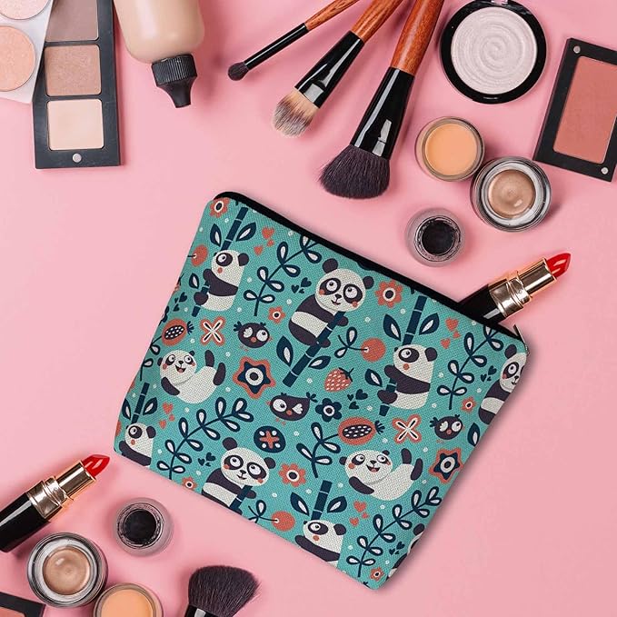Panda Cosmetic Bags For Women, Cute Pandas Bamboo Berry Flowers Roomy Makeup Bag Toiletry Bag Accessories Organizer Storage Bags Makeup Pouch For Travel Business Gym Camping Bathroom
