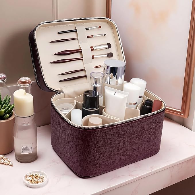 Makeup Case, Large Capacity Waterproof Double Layer Cosmetic Bag with Removable Divider, Double Compartment Brush Organizer, Multi-functional Travel Organizer
