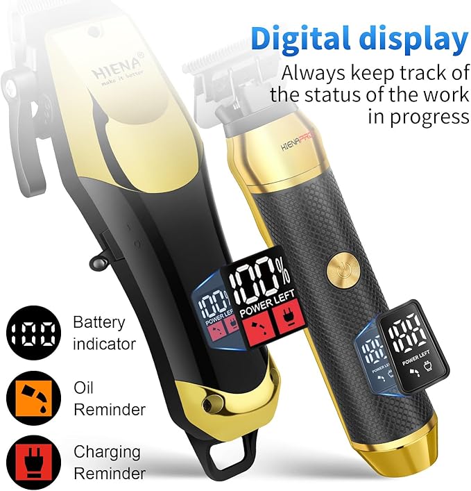 HIENA PRO Professional Cordless Hair Clippers for Men, T-Blade Beard Trimmer & Foil Shaver Set, Rechargeable Barber Clipper Kit and Hair Cutting Set, Facial Grooming Kit with LED Display