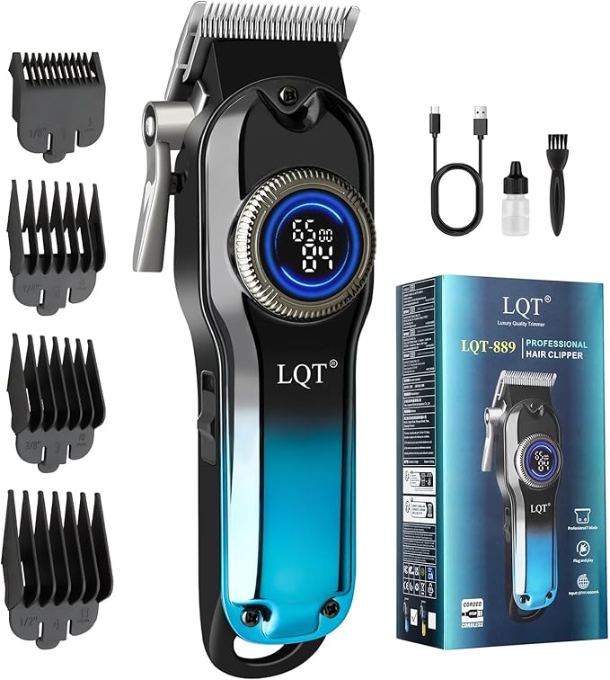 LQT® Hair Clippers for Men Professional, Body Hair Trimmer & Cordless Grooming Set with LED Display Zero Gap Clippers,Fade Haircut Kit, Electric Hair Cut Machines- Ideal Gifts for Men (Blue)